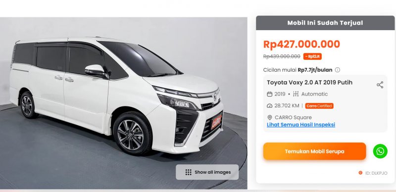 Toyota Voxy bekas di CARRO Indonesia